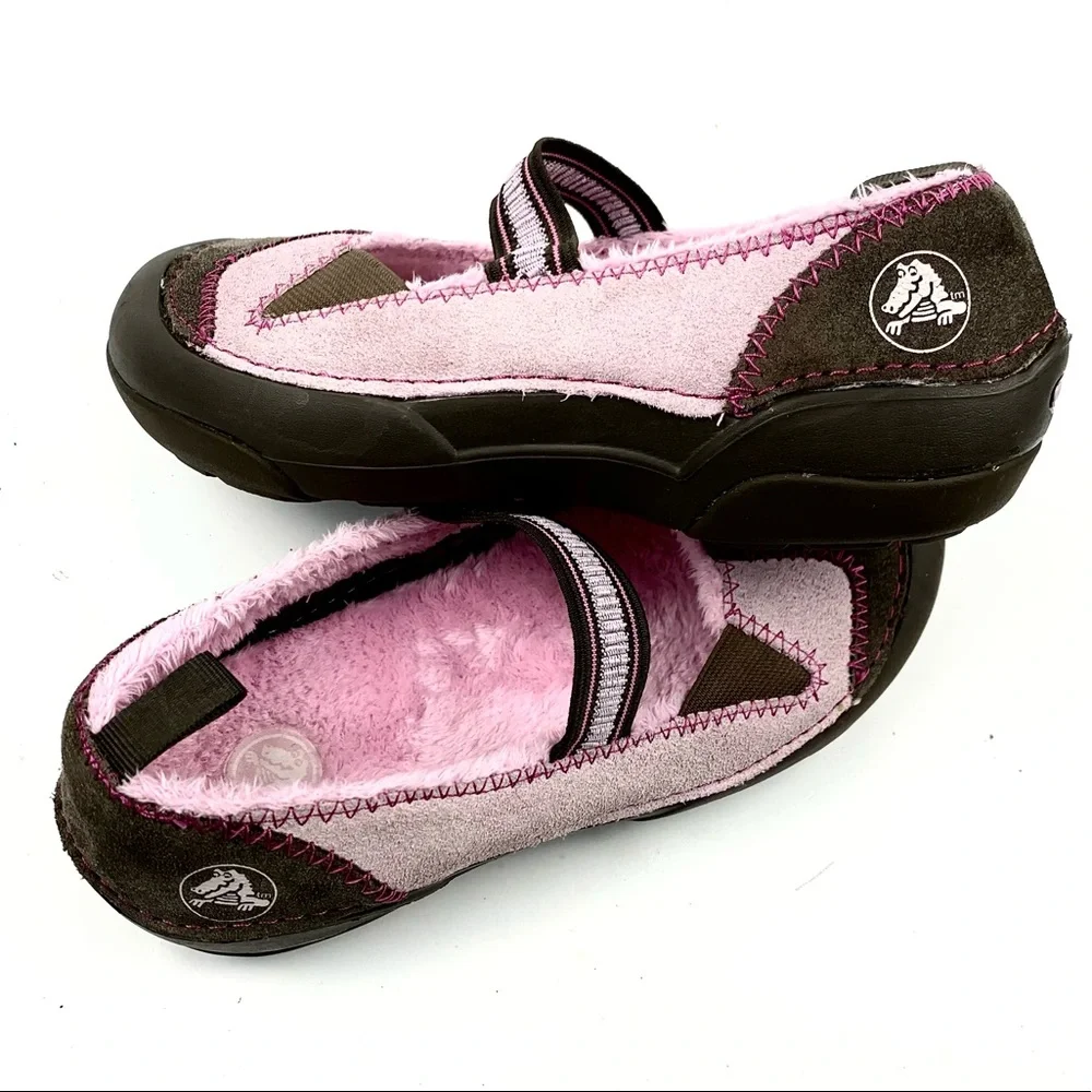 Crocs Big Girls Size 2 Brown & Pink Suede MaryJane
